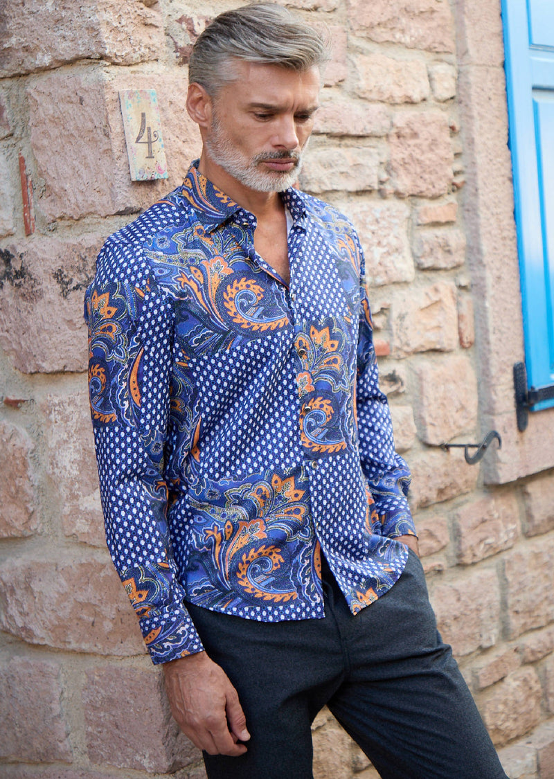 Royal Blue Luxe Paisley Silky Shirt