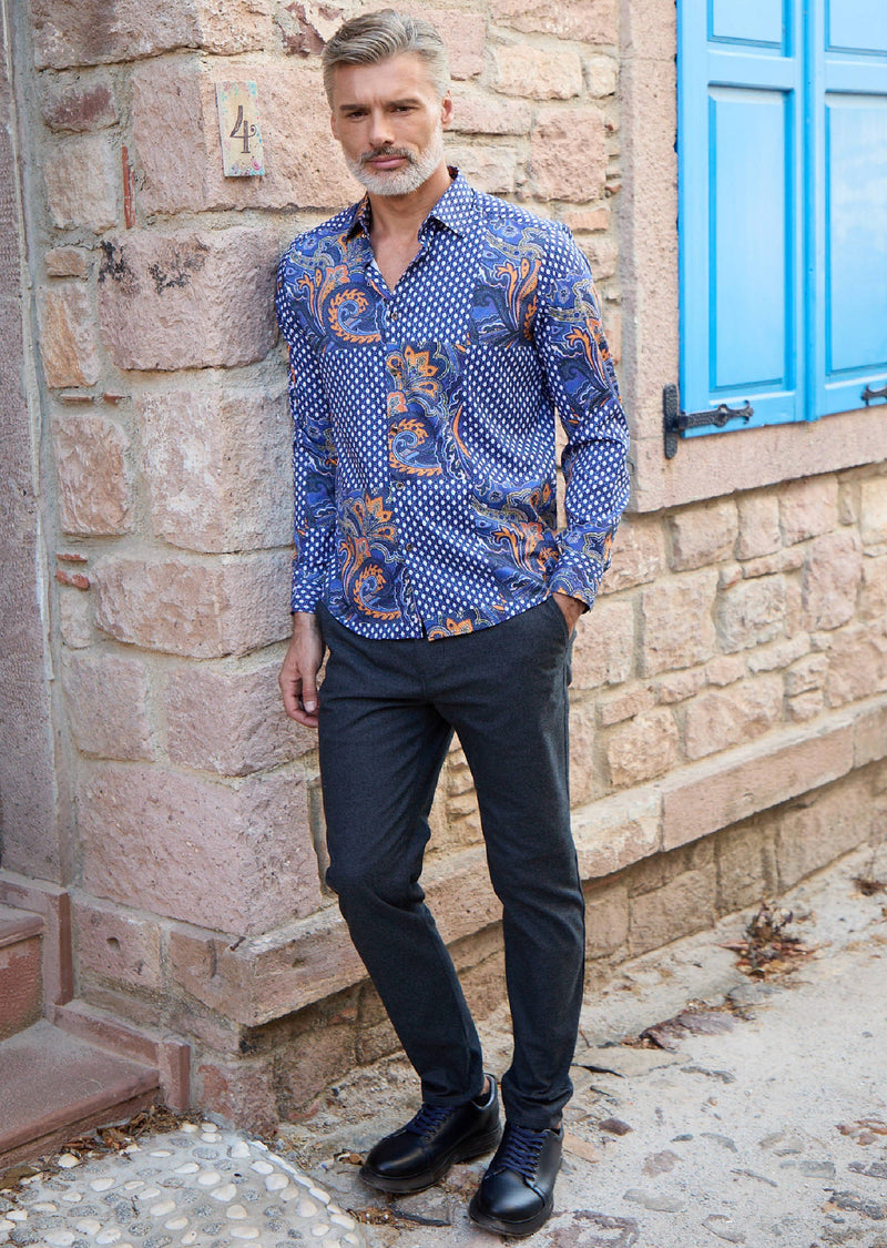 Royal Blue Luxe Paisley Silky Shirt