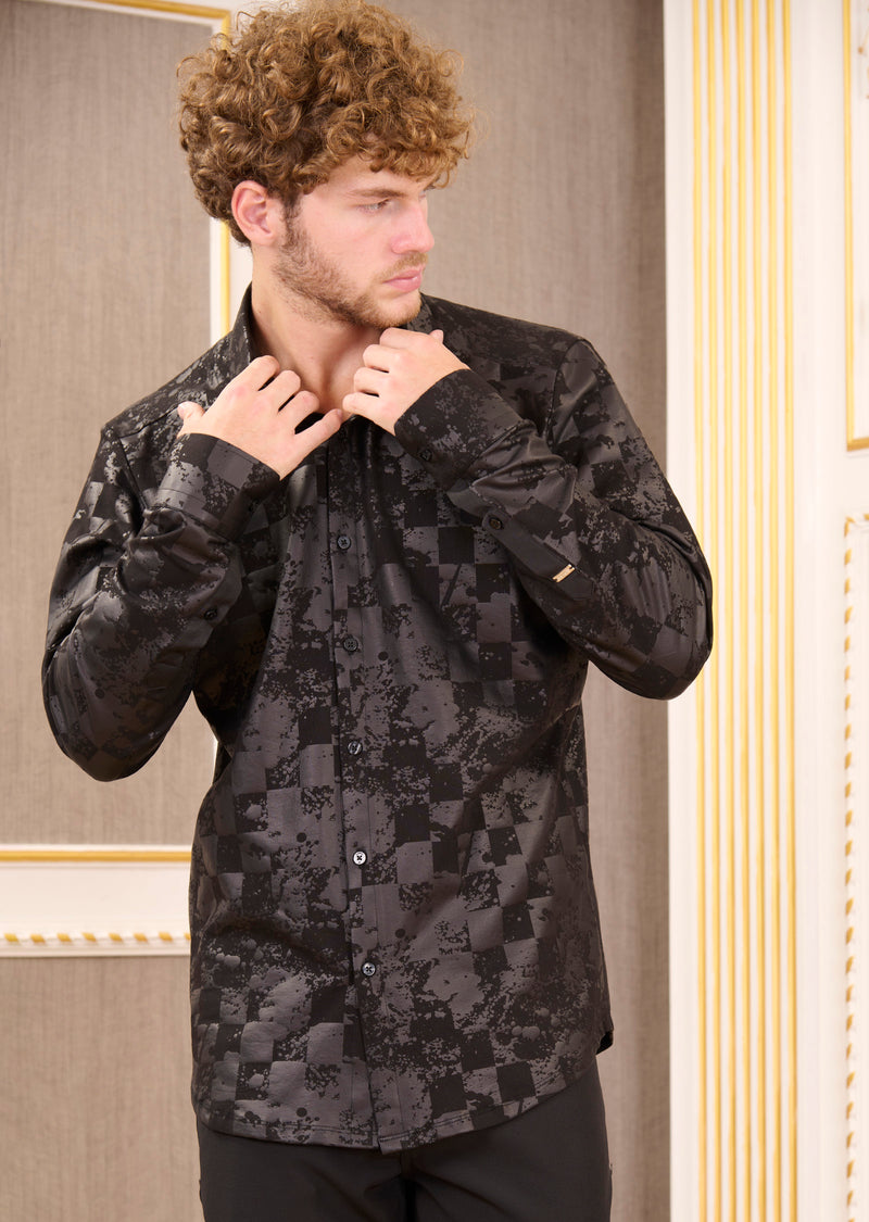 Black Checker Knit Shirt