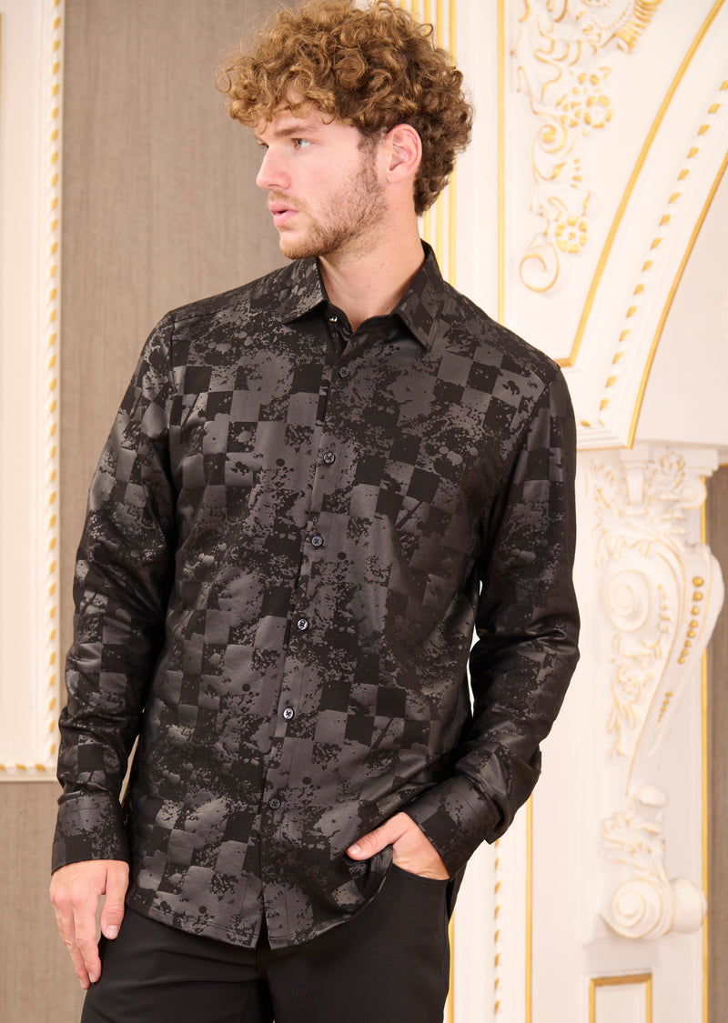 Black Checker Knit Shirt