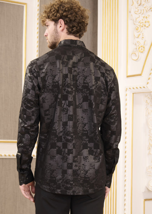 Black Checker Print Knit Shirt