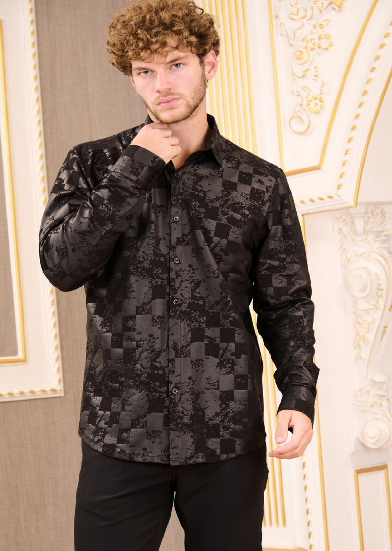 Black Checker Knit Shirt
