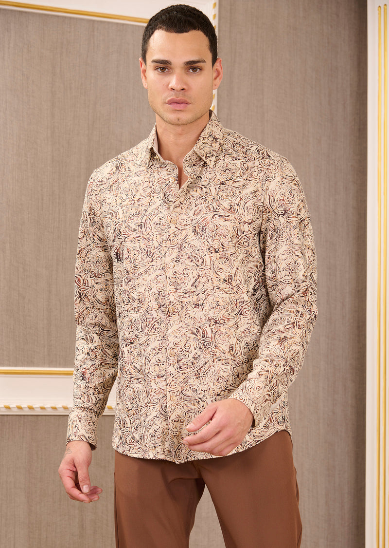 Beige Gold Paisley Knit Shirt