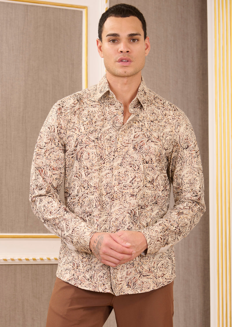 Beige Gold Paisley Knit Shirt