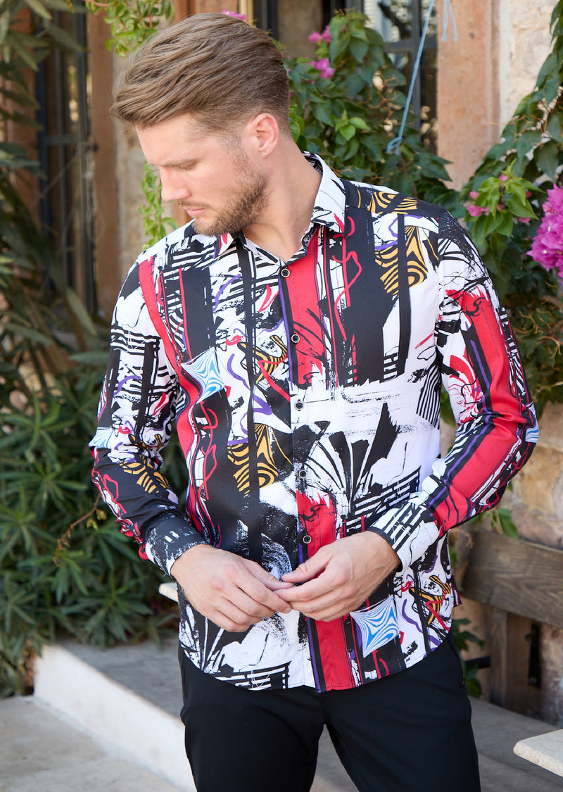 Red Free Style Art Silky Shirt