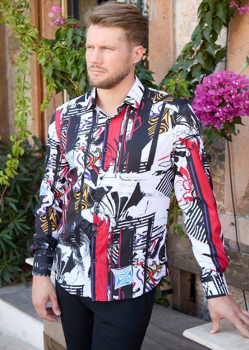Red Free Style Art Silky Shirt
