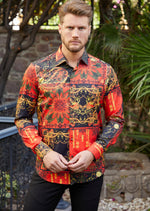 Red Paisley Abstract Silky Shirt