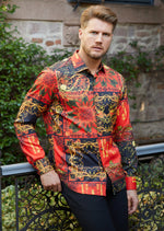 Red Paisley Abstract Silky Shirt