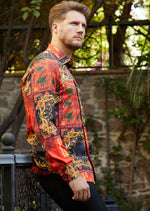 Red Paisley Abstract Silky Shirt