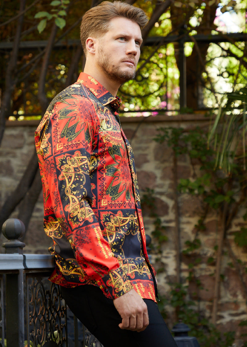 Red Paisley Abstract Silky Shirt