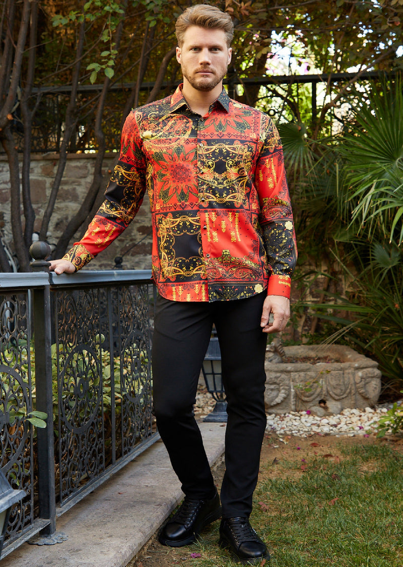 Red Paisley Abstract Silky Shirt