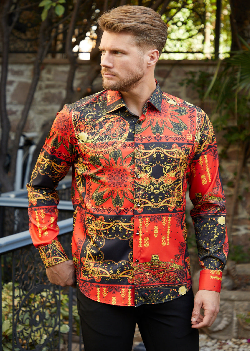 Red Paisley Abstract Silky Shirt