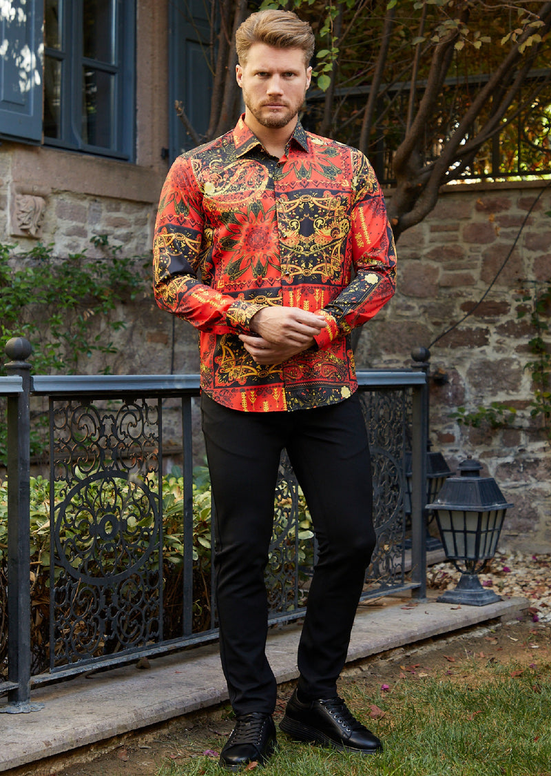 Red Paisley Abstract Silky Shirt