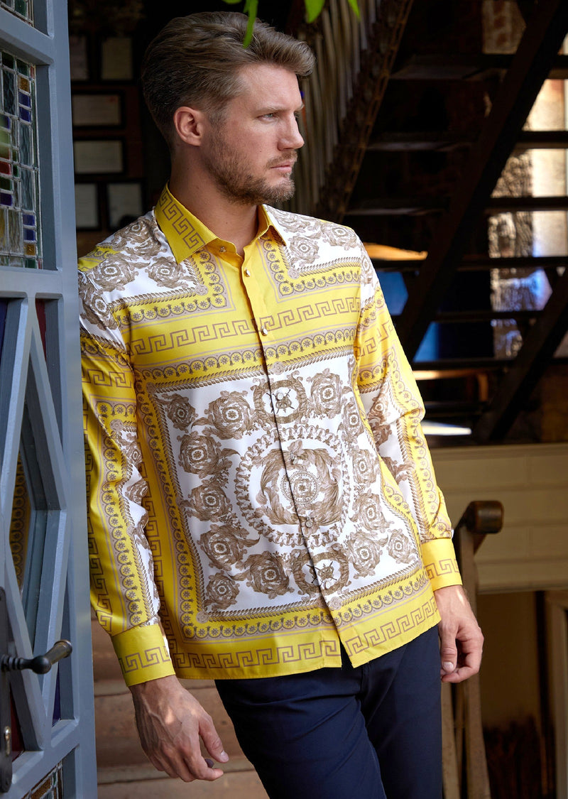 Yellow White Baroque Silky Shirt