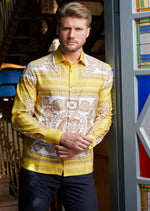 Yellow White Baroque Silky Shirt