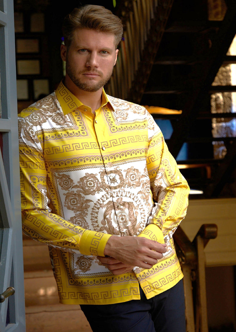 Yellow White Baroque Silky Shirt