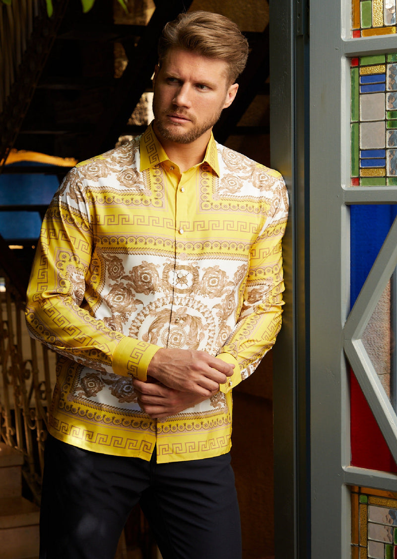 Yellow White Baroque Silky Shirt