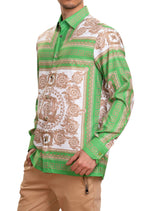 Green Beige Baroque Silky Shirt
