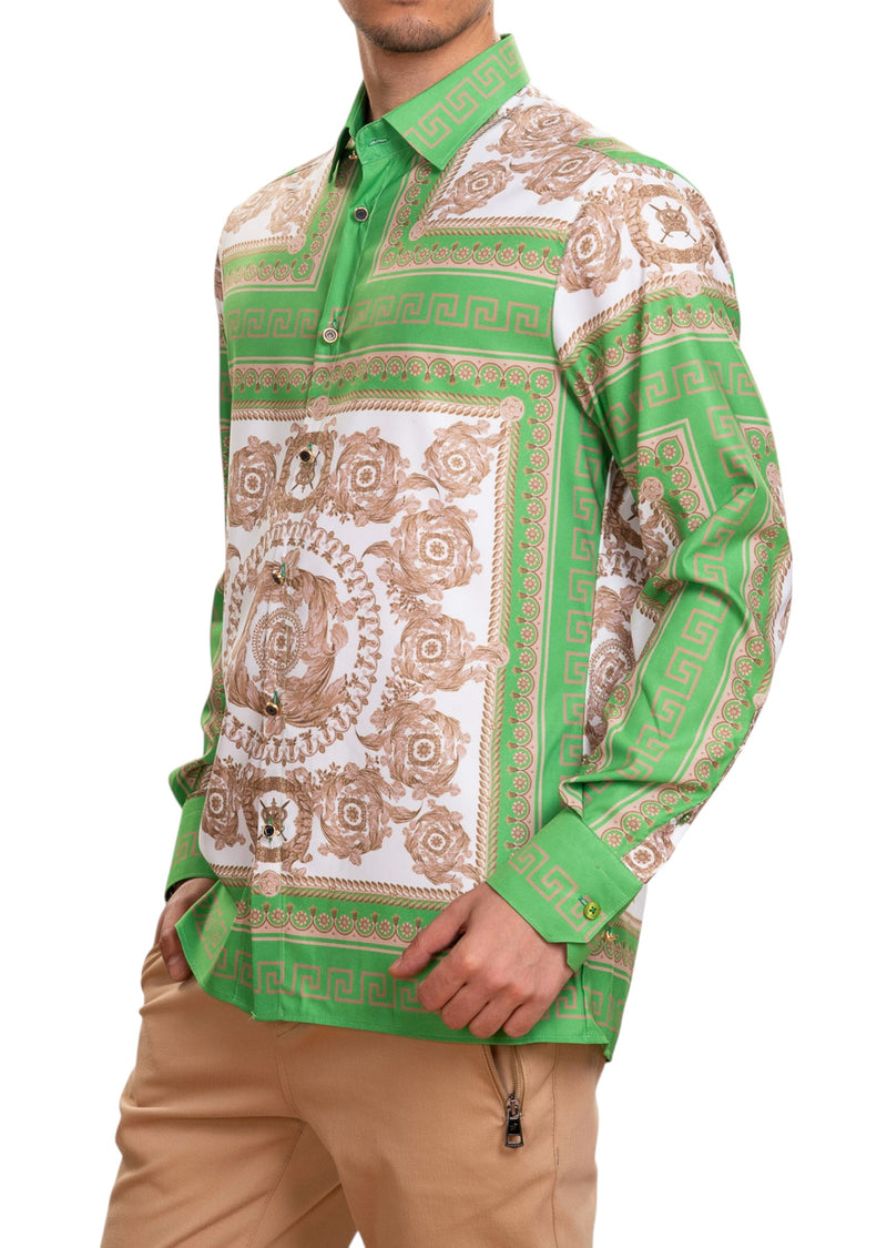 Green Beige Baroque Silky Shirt