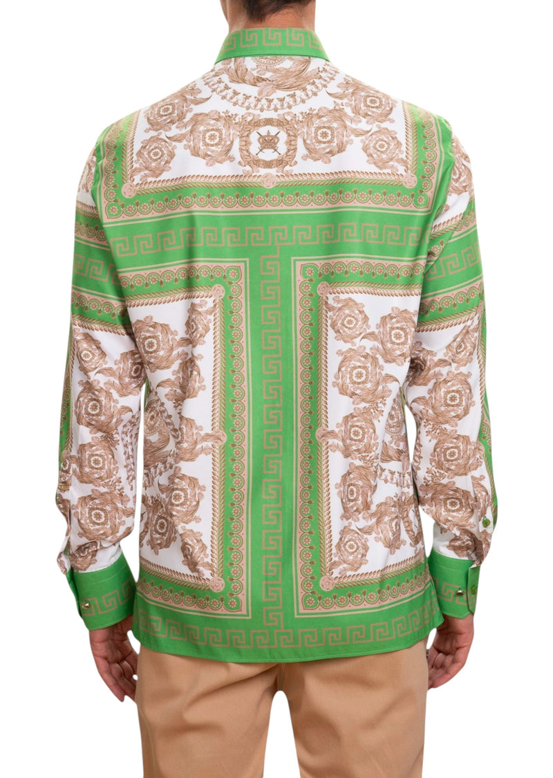 Green Beige Baroque Silky Shirt