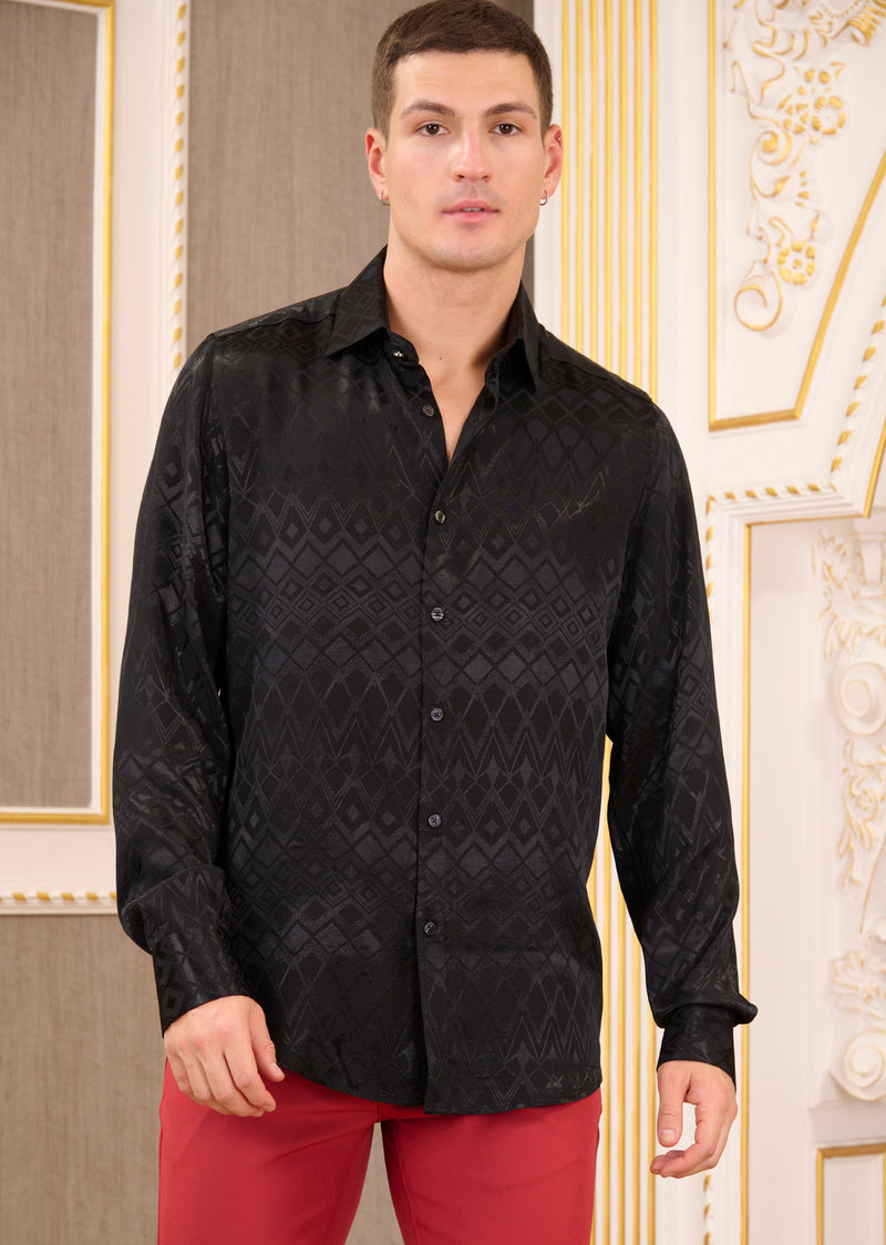 Black Geometric Jacquard Shirt