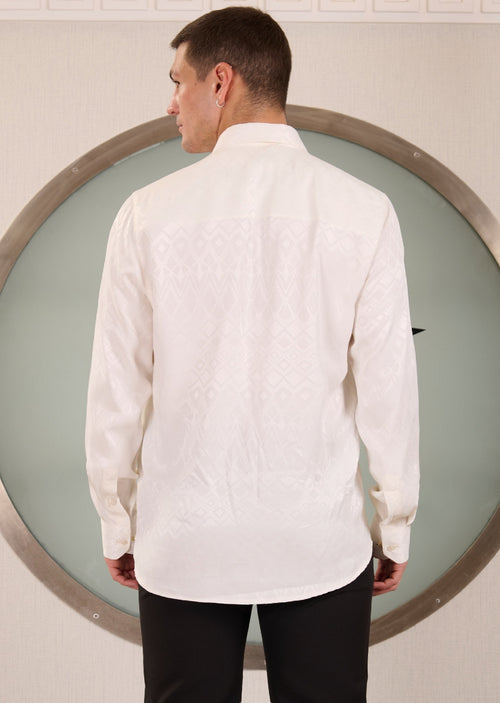 White Geometric Jacquard Shirt