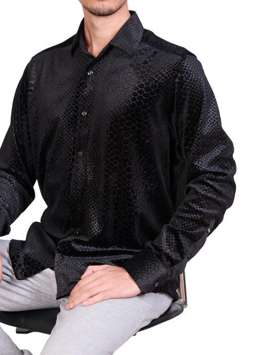 Black Emboss Snake Velvet Shirt