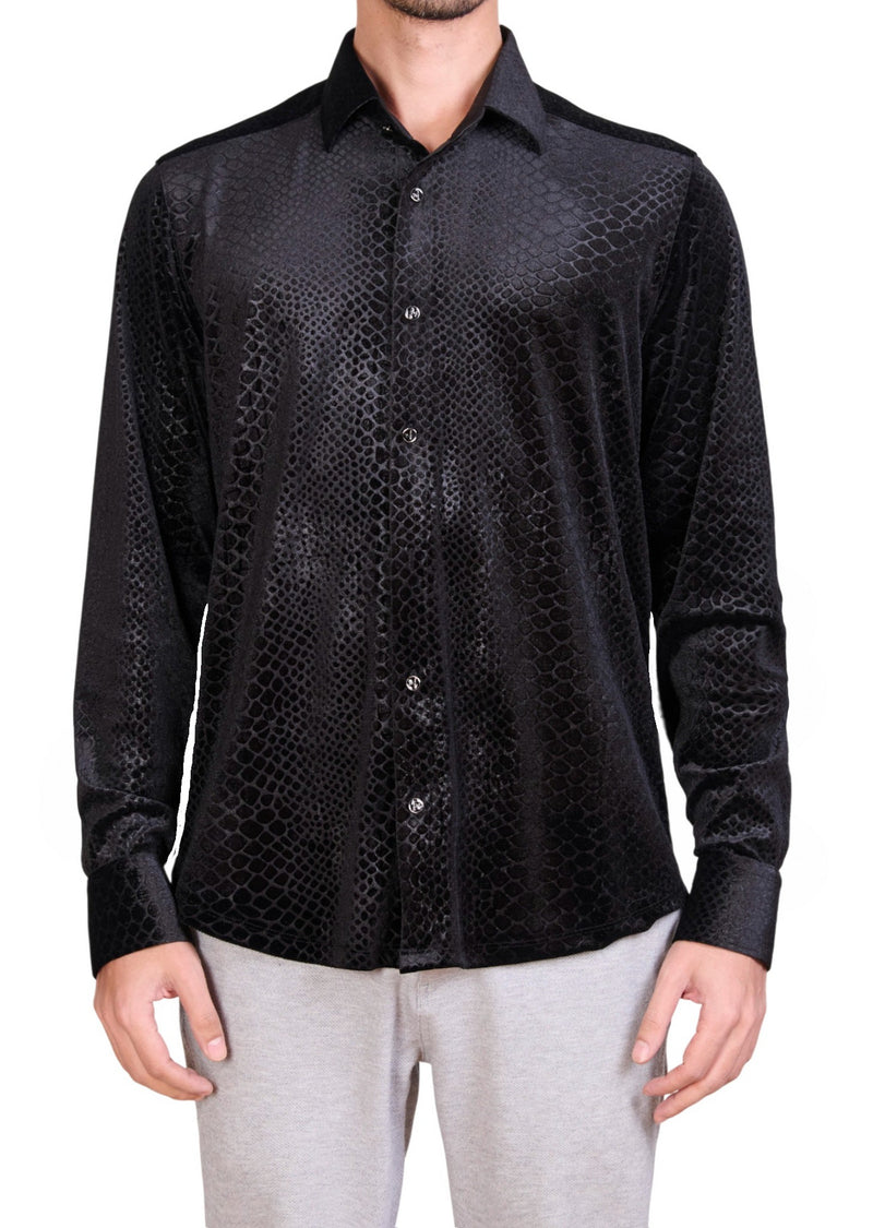 Black Emboss Snake Velvet Shirt