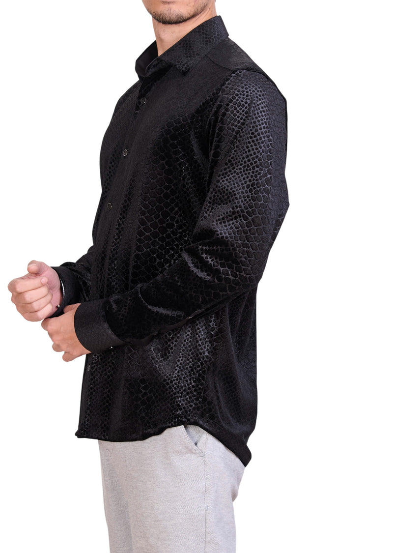 Black Emboss Snake Velvet Shirt