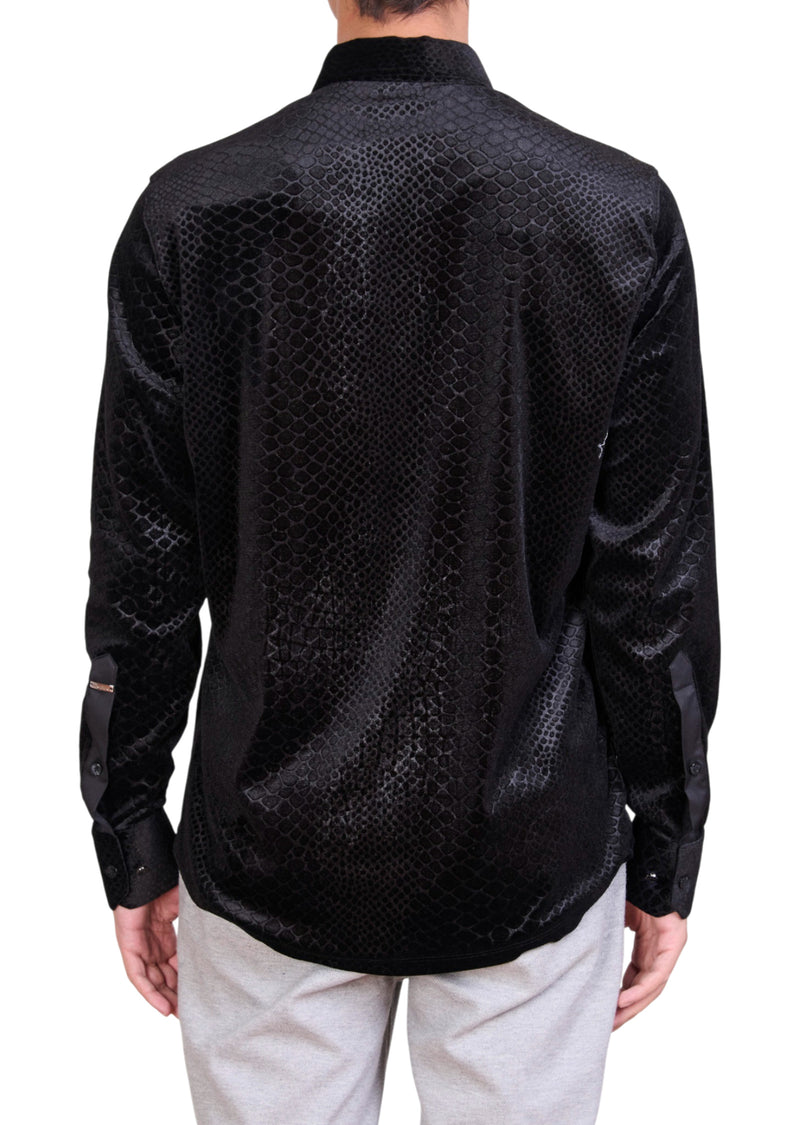 Black Emboss Snake Velvet Shirt