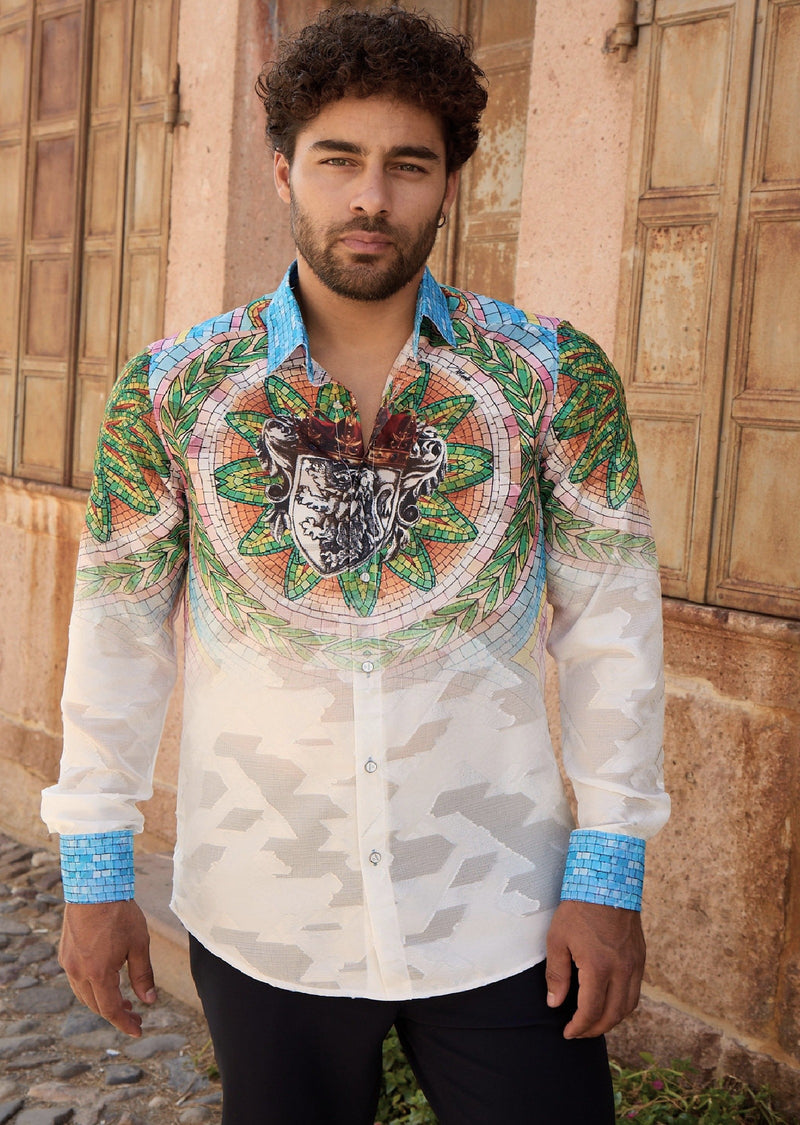 White Palm Mosaic Lace Shirt