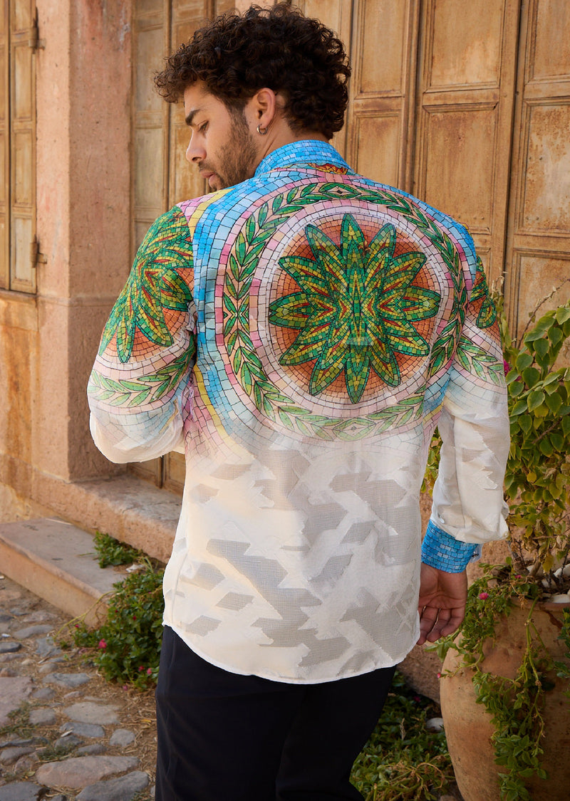 White Palm Mosaic Lace Shirt