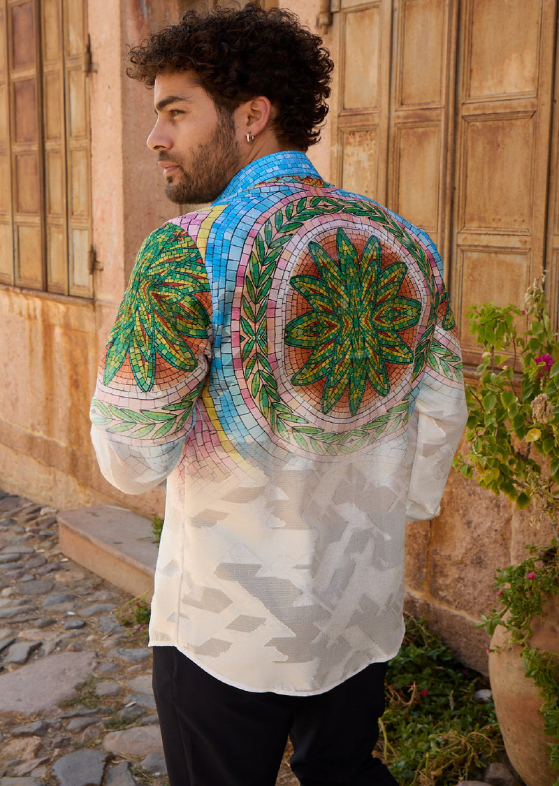 White Palm Mosaic Lace Shirt