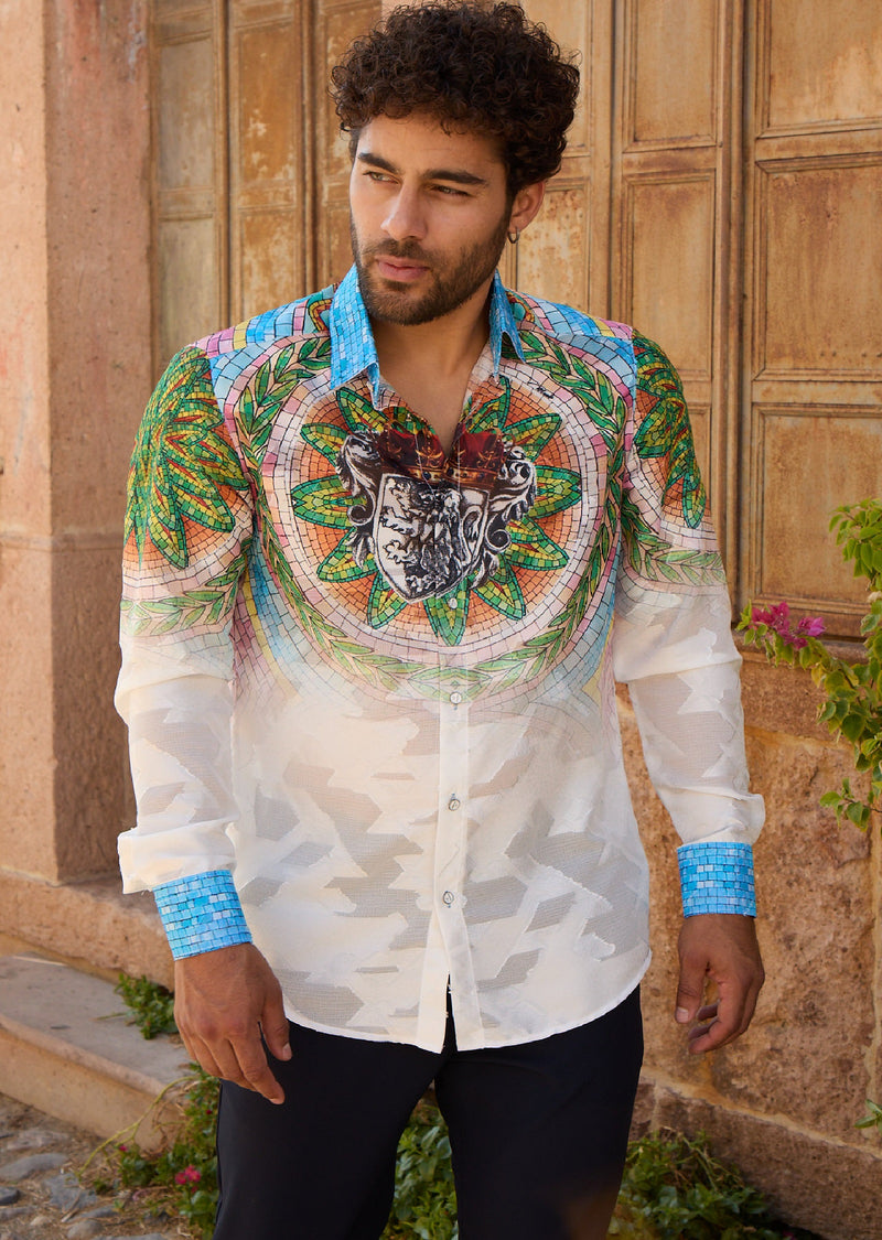 White Palm Mosaic Lace Shirt