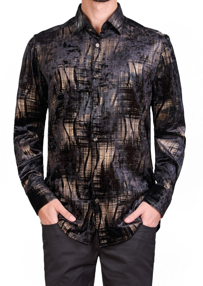 Black Gold Flame Velvet Shirt MONDO Menswear Black Gold Flame Velvet Shirt MONDO Menswear