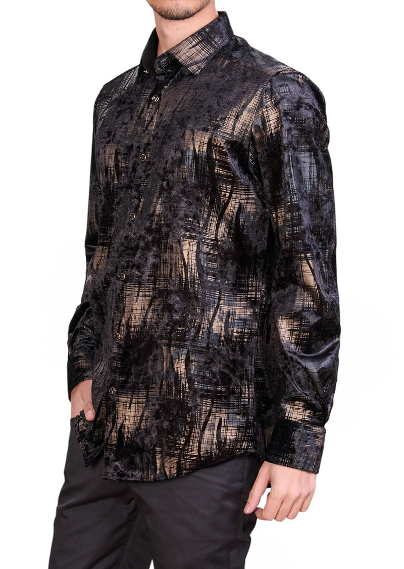Black Gold Flame Velvet Shirt MONDO Menswear Black Gold Flame Velvet Shirt MONDO Menswear