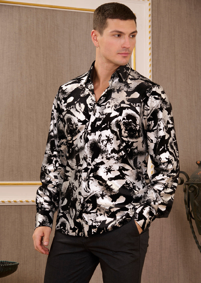 Black Silver Reflection Velvet Shirt