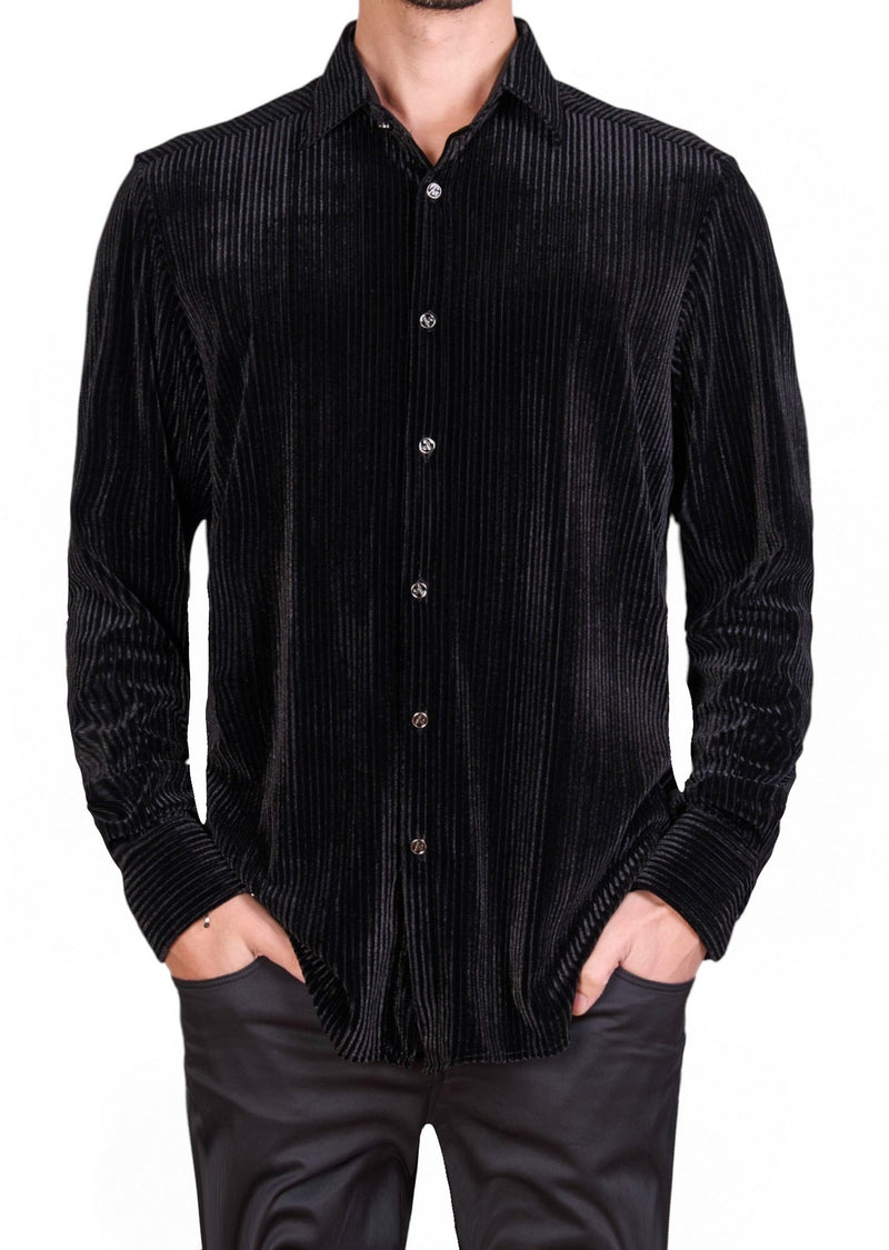 Black Tonal Stripe Velvet Shirt