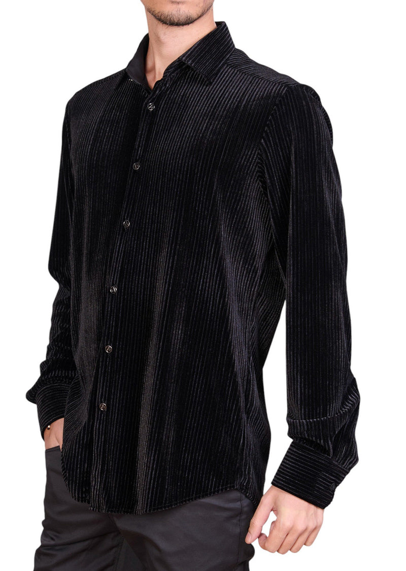 Black Tonal Stripe Velvet Shirt
