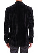 Black Tonal Stripe Velvet Shirt