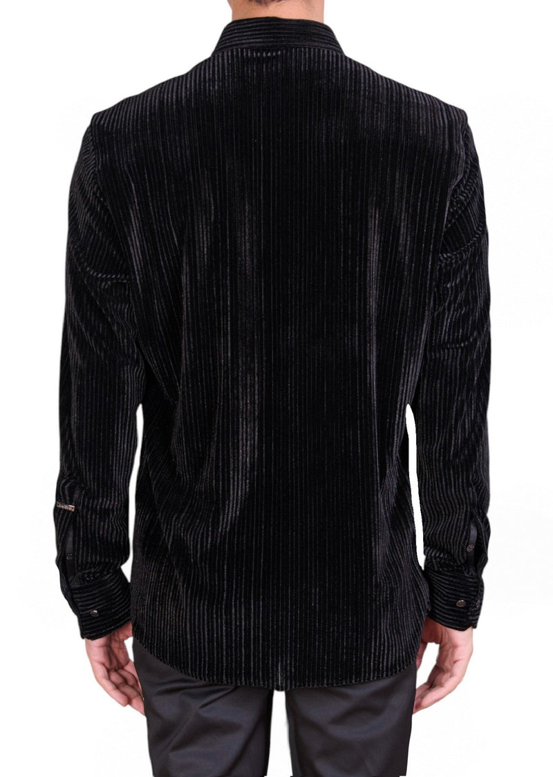 Black Tonal Stripe Velvet Shirt