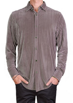 Beige Tonal Stripe Velvet Shirt