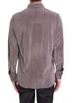 Beige Tonal Stripe Velvet Shirt