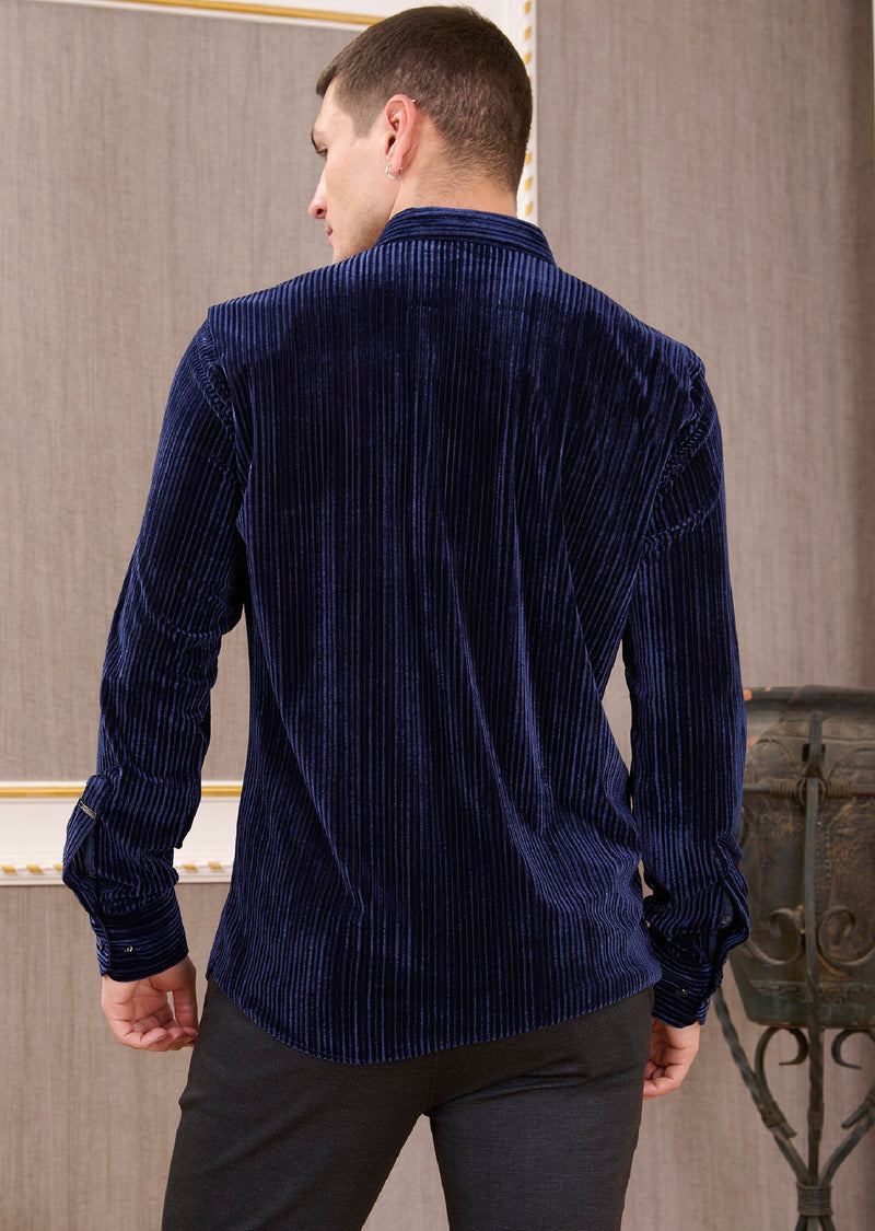 Navy Tonal Stripe Velvet Shirt – MONDO Menswear
