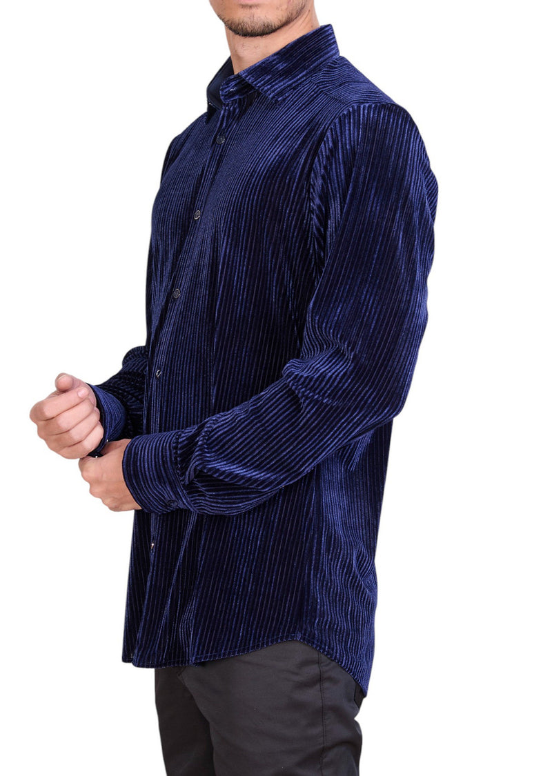 velvet dress shirt Navy Tonal Stripe Velvet Shirt