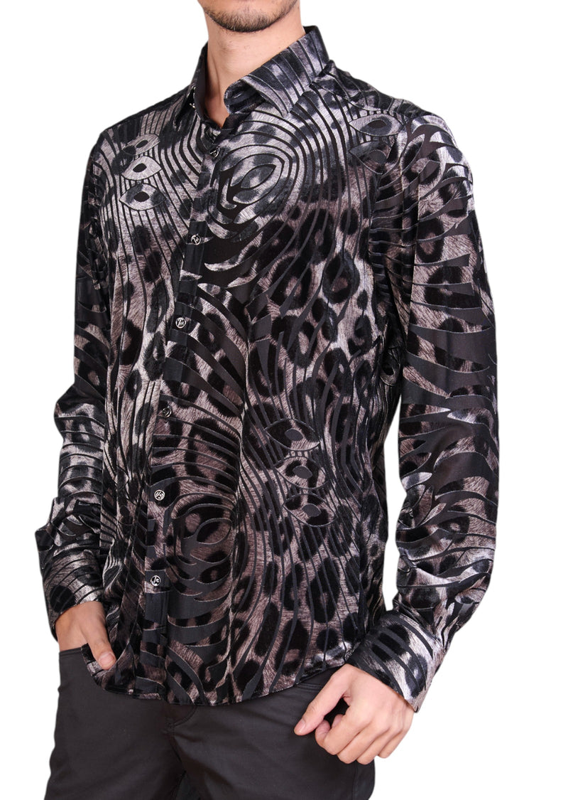 Black Silver Leopard Velvet Shirt