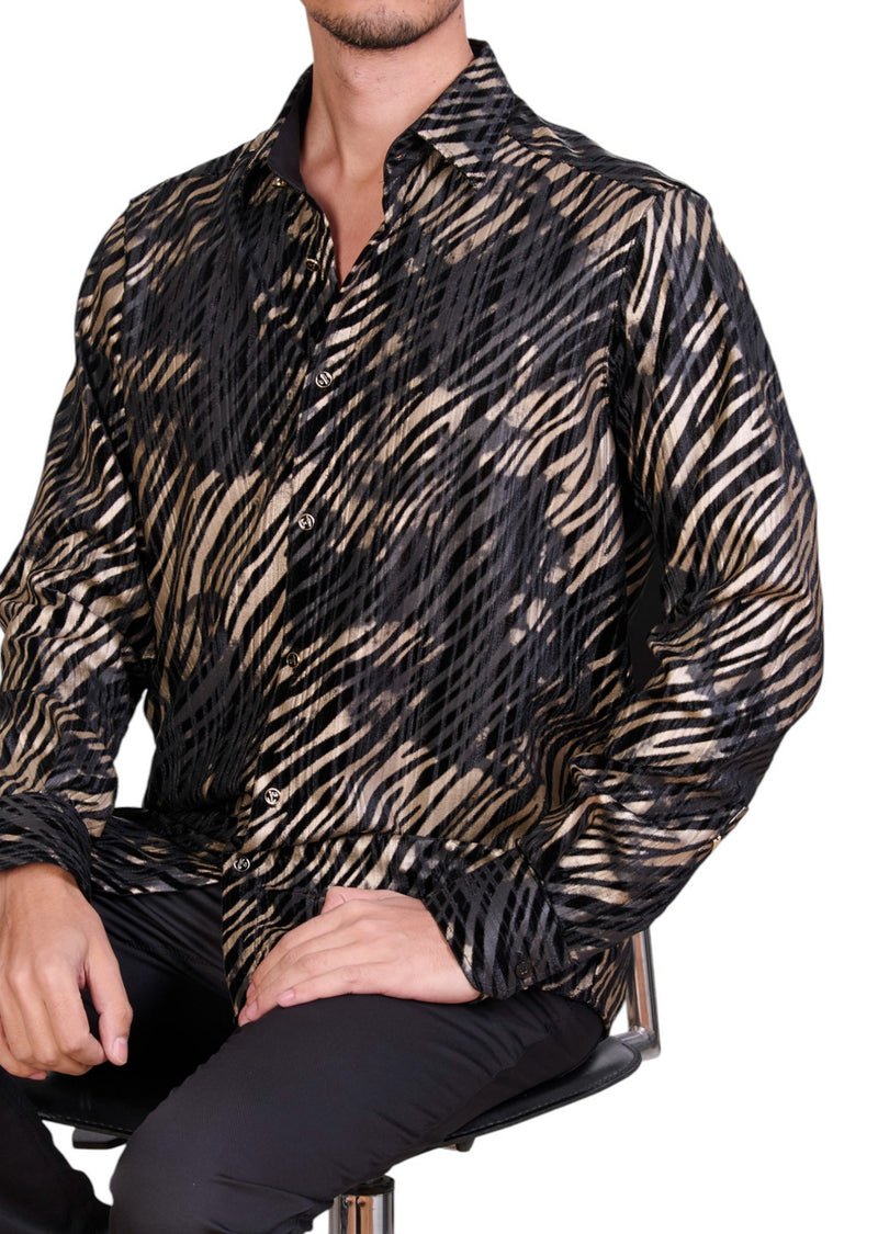 Black Gold Flame Velvet Shirt
