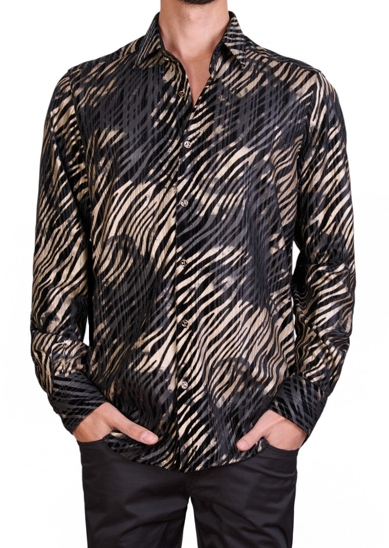 Black Gold Flame Velvet Shirt