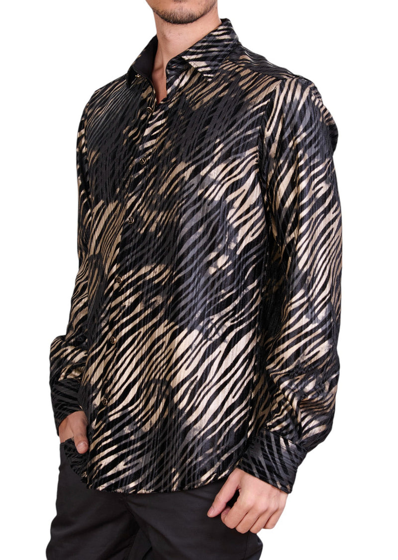 Black Gold Flame Velvet Shirt