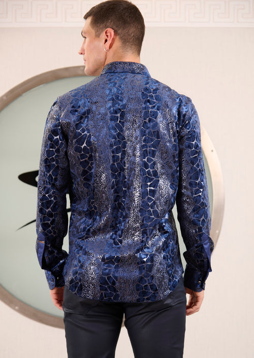 Royal Blue Alligator Velvet Shirt